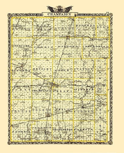 Champaign Illinois Landowner - Warner 1870 Vintage Print