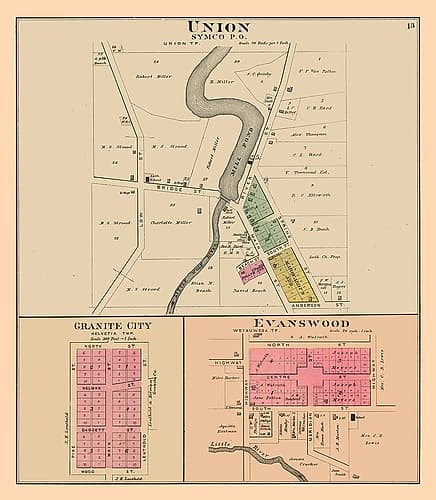 Union, Granite City, Evanswood  Wisconsin Vintage Print