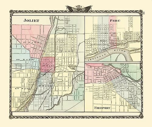 Joliet, Peru, Freeport Illinois - Warner 1870 Vintage Print