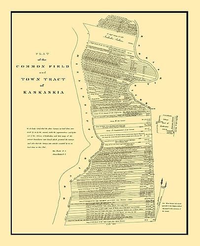 Kaskaskia Illinois Town and Field Plat Vintage Print