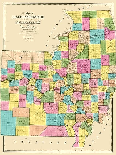 Illinois, Missouri - Burr 1839 Vintage Print