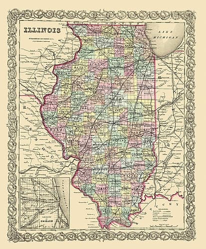 Illinois - Colton 1856 Vintage Print