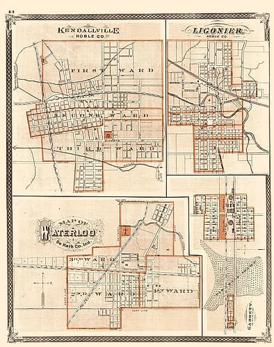 Kendallville, Ligonier, Waterloo, Garrett Indiana Vintage Print