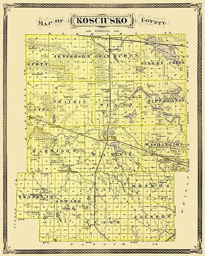 Kosciusko Indiana Landowner - Andreas 1876 Vintage Print