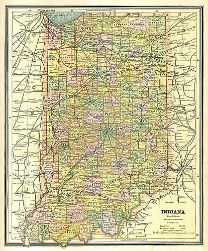 Indiana - Cram 1886 Vintage Print