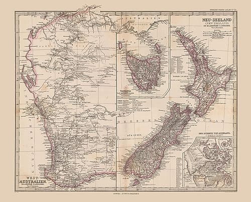 West Australia New Zealand - Stieler  1885 Vintage Print