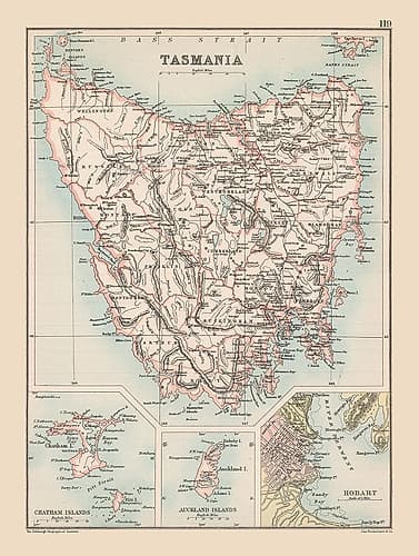 Australia Tasmania  - Bartholomew 1892 Vintage Print