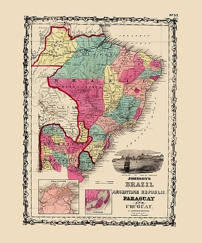 Brazil Argentina Republic Paraguay Uruguay Vintage Print