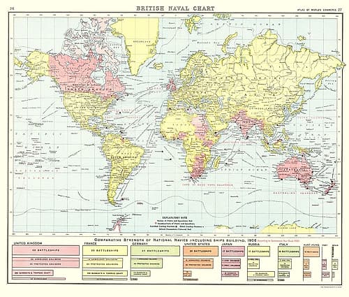 British Naval Chart Global - Newnes 1907 Art Print