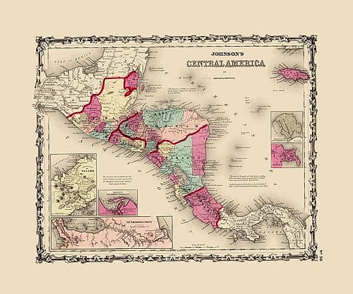 Central America - Johnson 1860 Vintage Print