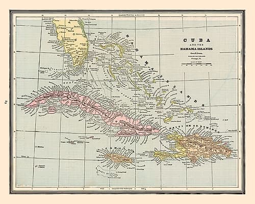 Central America Cuba Bahama Islands - Cram 1888 Vintage Print