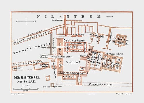 Africa Temple of Philae Egypt - Baedeker 1913 Vintage Print
