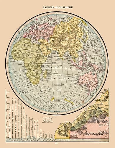 Eastern Hemisphere River Lengths - Cram 1888 Art Print