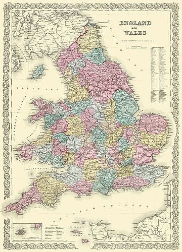 Great Britain England Wales - Colton 1855 Art Print