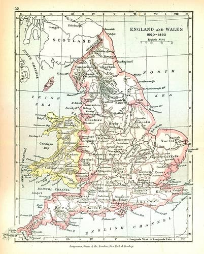 England Wales 1660 - Gardiner 1902 Vintage Print