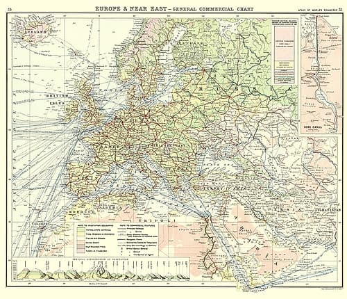 Europe Near East Commercial Chart - Newnes 1907 Art Print