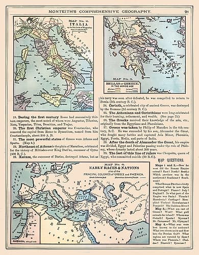 Europe Italy Greece - Monteith 1882 Art Print