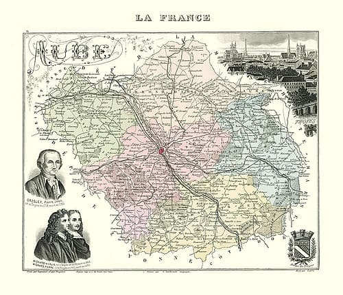 Aube Region France - Migeon 1869 Vintage Print