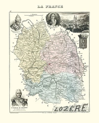 Lozere Region France - Migeon 1869 Vintage Print