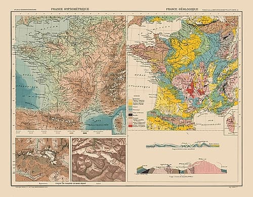 Hypsometric Geological France - Schrader 1908 Art Print