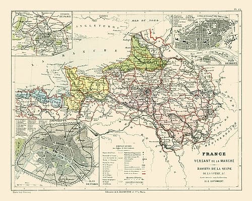 Basins of Seine France - Cortambert 1880 Vintage Print