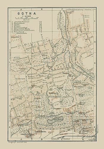 Gotha Germany - Baedeker 1914 Vintage Print