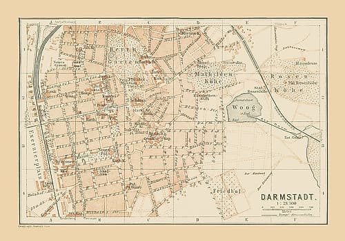 Darmstadt Germany - Baedeker 1896 Vintage Print