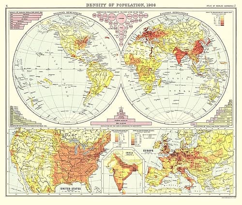 Global Density of Population - Bartholomew 1906 Art Print