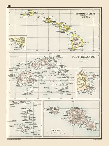 Hawaii Fiji Tahiti - Bartholomew 1892 Art Print