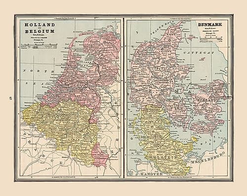 Europe Holland Belgium Denmark - Cram 1888 Art Print