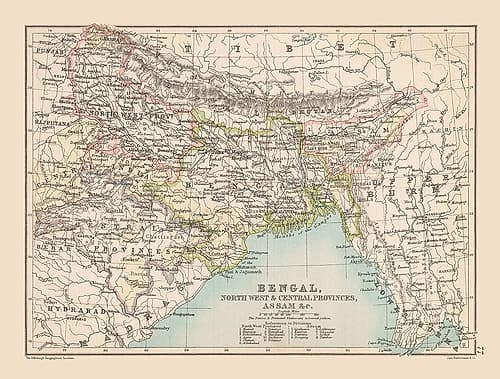 Bengal Region India - Bartholomew 1892 Vintage Print