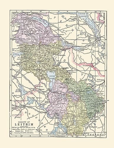 Leitrim County Ireland - Bartholomew 1882 Vintage Print