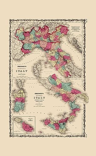 Northern Southern Italy - Johnson 1860 Art Print