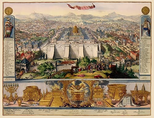 Jerusalem Israel Temple Picture - DHooghe 1687 Vintage Print