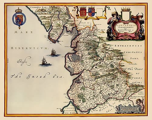 Lancashire County England - Blaeu 1645 Vintage Print