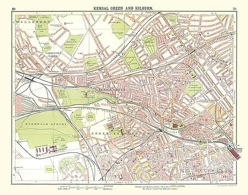 Kensal Green Kilburn London UK - Bartholomew 1921 Victorian Print