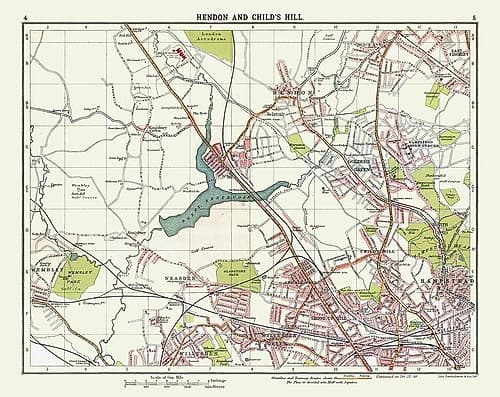 Hendon Childs Hill London UK - Bartholomew 1921 Vintage Print