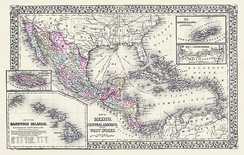 Central America West Indies Mexico United States Vintage Print