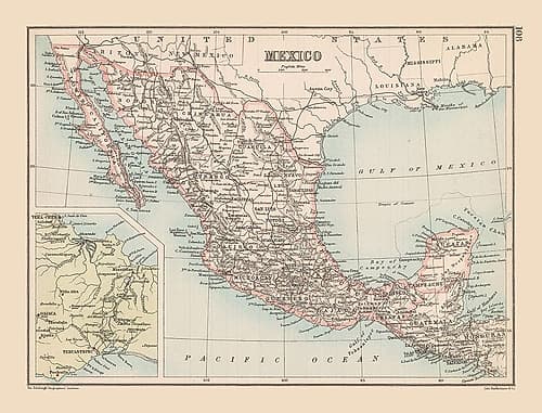 Guatemala Mexico - Bartholomew 1892 Vintage Print