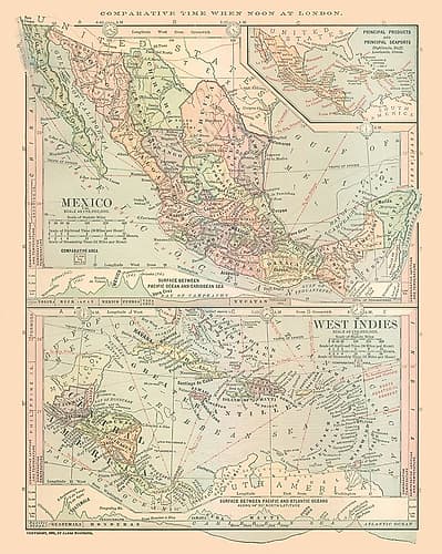 West Indies Central America Mexico Guatemala Vintage Print