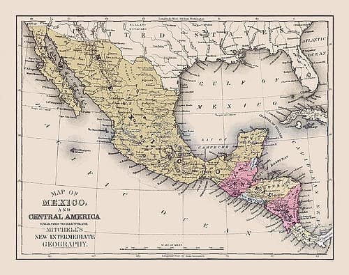 Central America Mexico United States Vintage Print
