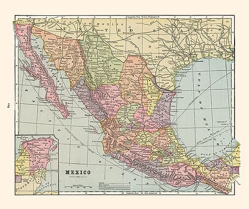 Mexico - Cram 1892 Vintage Print