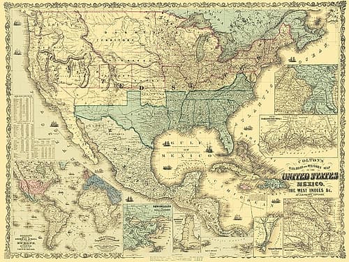 West Indies United States Mexico - Colton 1862 Art Print