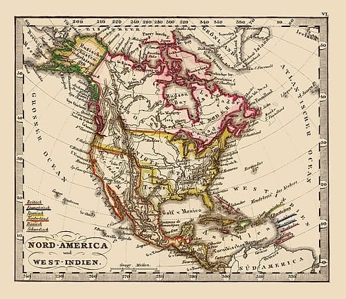 West Indies United States Mexico Canada Vintage Print
