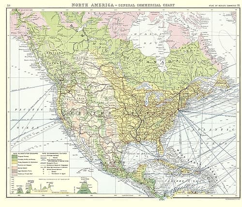 North America General Commercial Chart Vintage Print