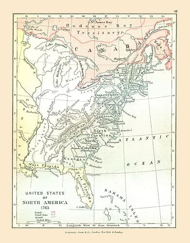 North America in 1783 United States Canada Vintage Print
