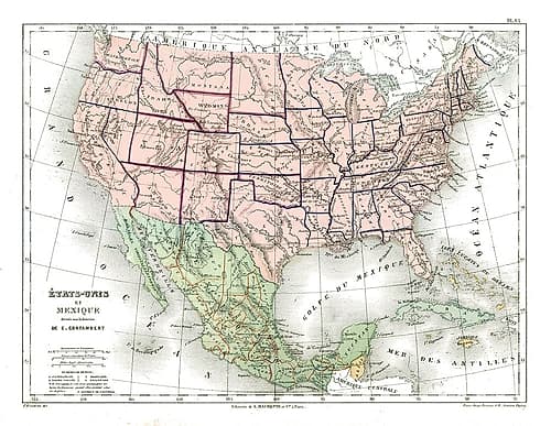 North America United States Mexico Vintage Print
