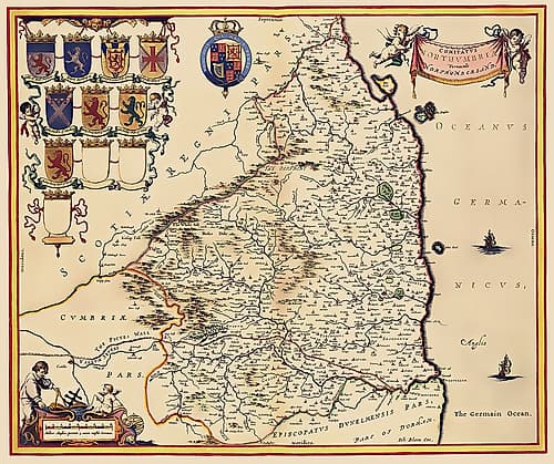 Northumberland County England - Blaeu 1645 Vintage Print