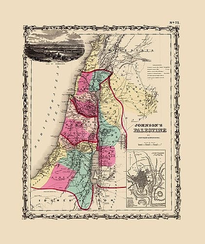 Palestine Israel - Johnson 1860 Vintage Print
