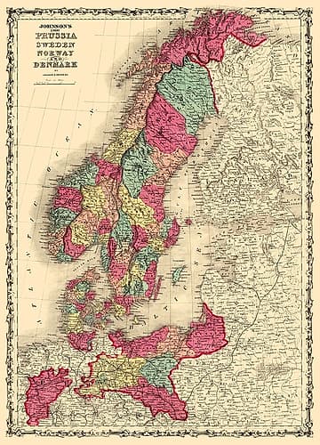 Scandinavia Prussia Sweden Norway Denmark Art Print